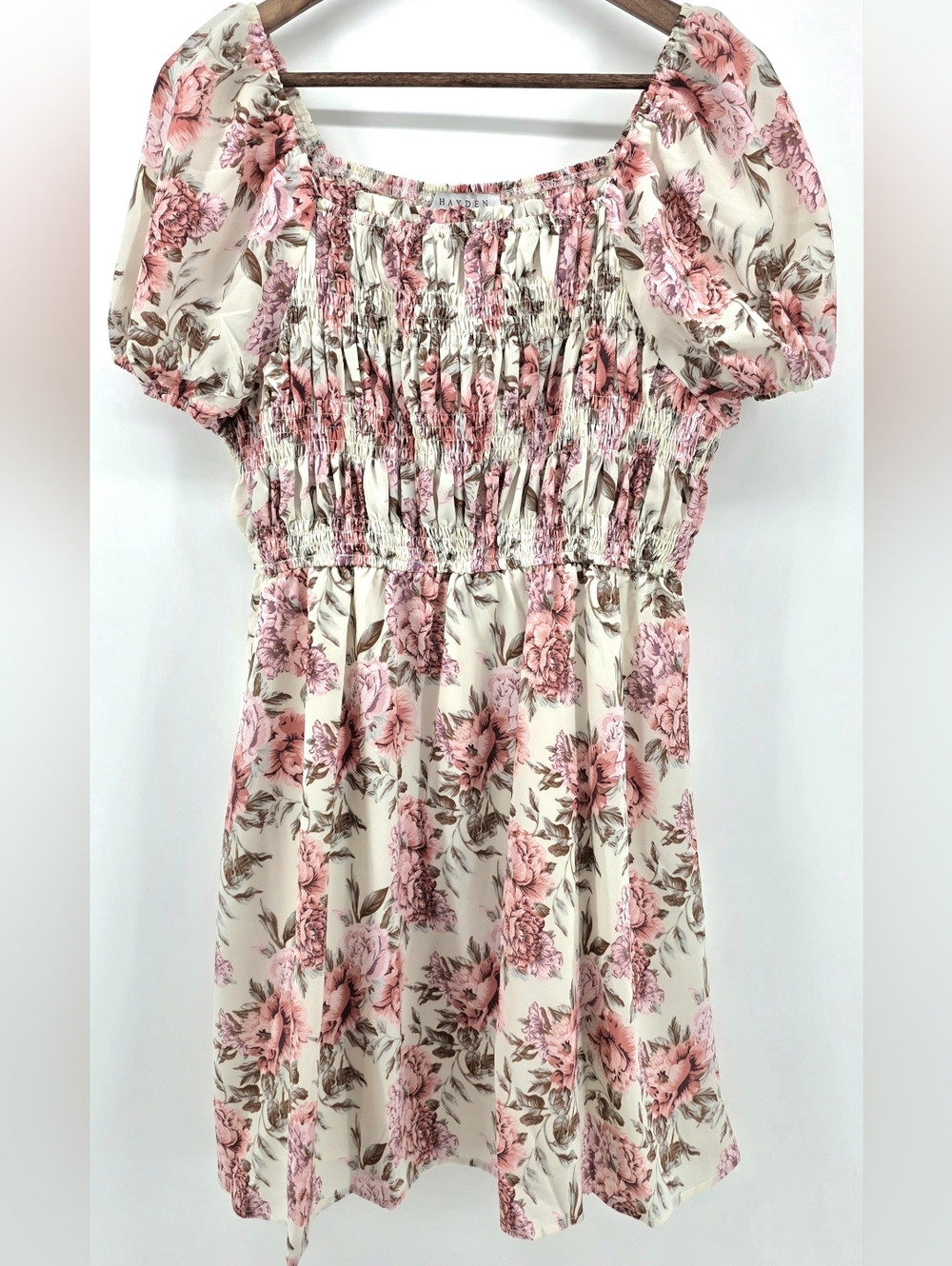 Hayden Los Angeles Boutique Floral Puff Sleeve Smocked Mini Dress – Size L - Picture 9 of 16